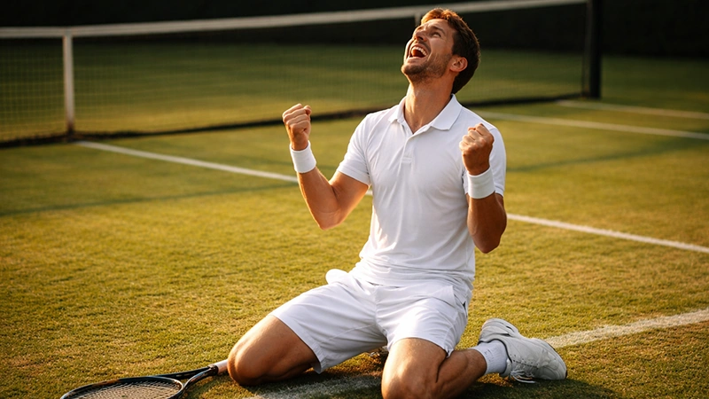 Tenista slaví obrat po prohraném setu na travnatém kurtu